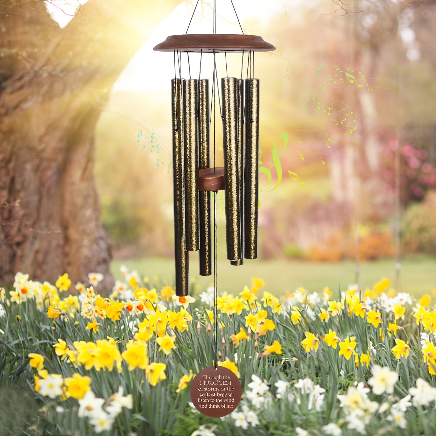 Extra Large Wind Chime - Antique Bronze Finish, Rust-Resistant Outdoor/Indoor Decoration with Soothing sounds, No Batteries Needed - Perfect for Garden, Patio, Living Room, or as a Wedding/ Housewarming Gift - Elegant Hanging