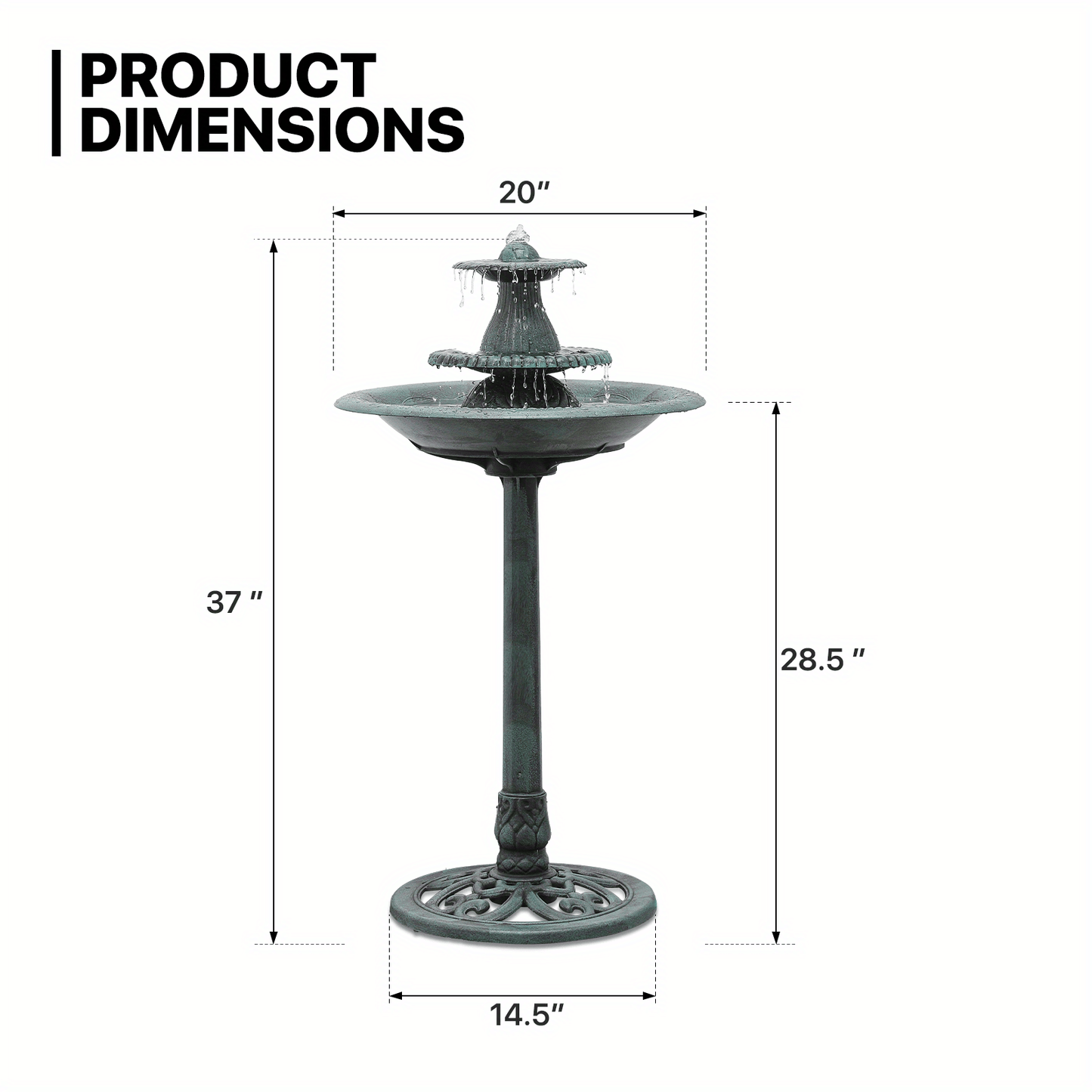 27" Tall Outdoor Fountain with Pump - Two-Tier Waterfall, Heavy-Duty Construction, Attracts Birds, Decorative Garden, Patio, Backyard, or Bird Bath Fountain - Easy Assembly & Low Maintenance, Patio Decor, Rustic Design, Weath