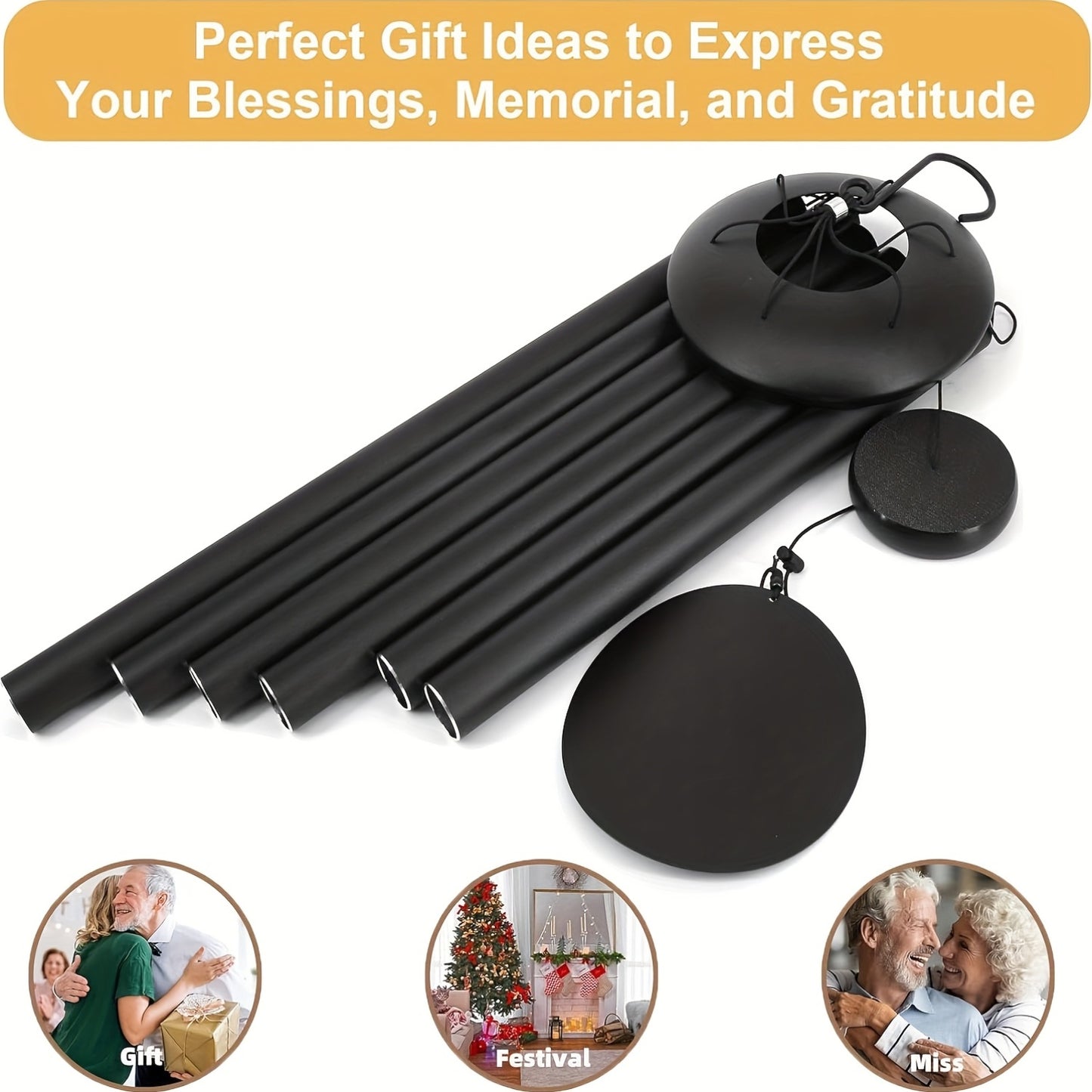 Large 47" Memorial Wind Chimes with 6 Heavy Tubes - Deep Tone Soothing Melodies, Modern Outdoor/Indoor Hanging Decor for Garden, Patio, Porch - Durable Plastic Wind Chime with Spherical Top & Soothing Sound - Sympathy Gift fo