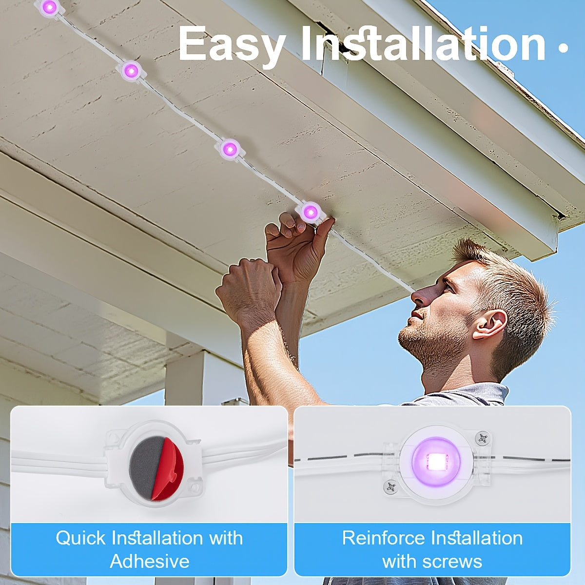 100ft 50LEDS/150ft 75LEDS Permanent Outdoor Lights, for House Roof, Christmas, Holiday, Party, Daily Lighting, IP67 Waterproof, RGB Eaves Lights with Multi Scene Modes for Halloween, APP & 44 KEY Remote, Festive Lights, Dynam