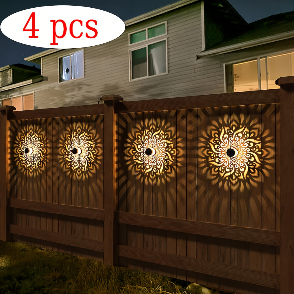 4-Pack Outdoor Solar- Waterproof Rated Metal Security - Solar Fence, Deck, Wall Lights with Motion, Warm White & Yellow, Black/Beige Outdoor Lights for Garden, Backyard, Driveway - Easy Installation, Low Maintenance, Energy-E