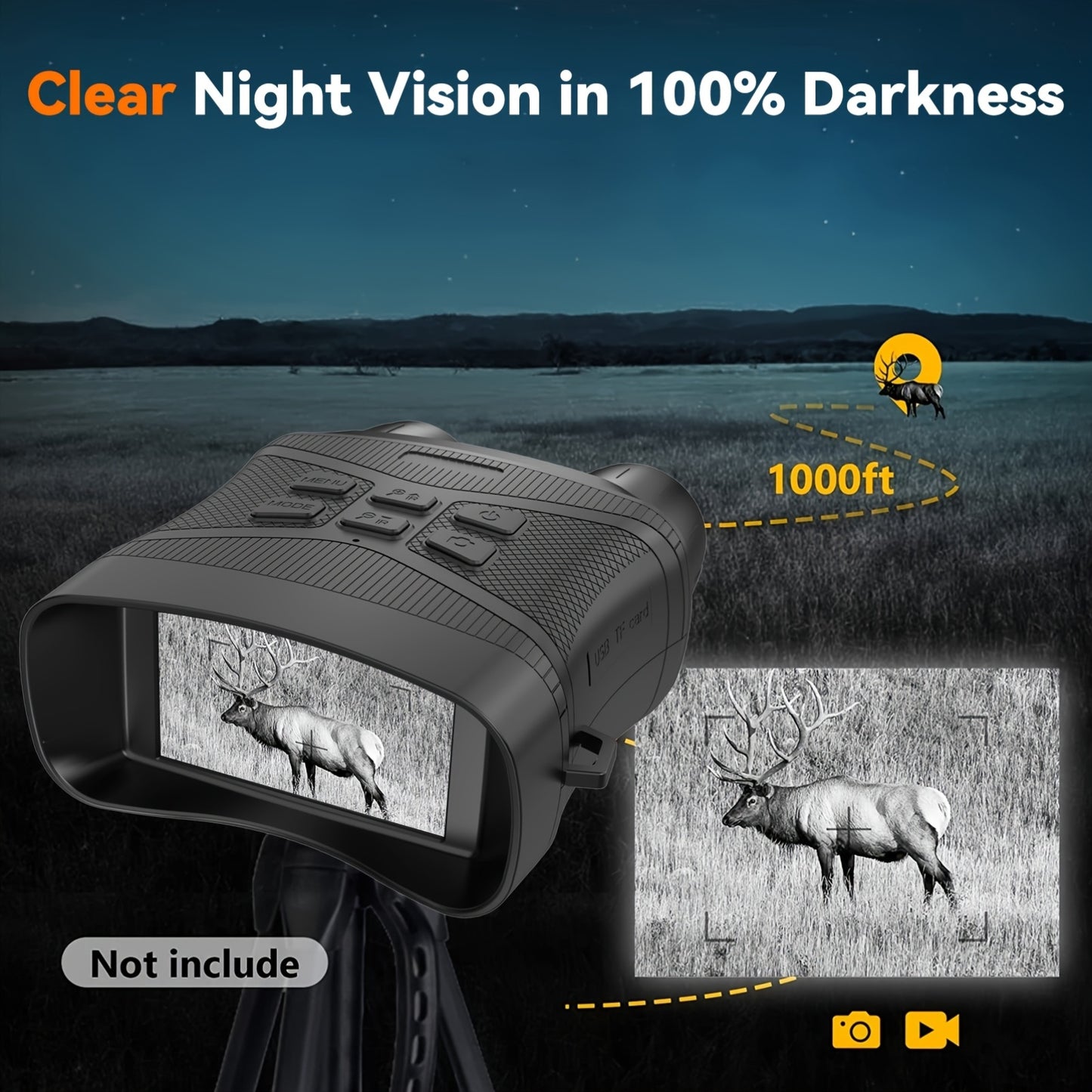 4K Night Vision Goggles for Adults Digital Infrared Binoculars with 3 Inch Screen 36MP Photo 5X Zoom 7 Level IR Rechargeable for Hunting Wildlife and Security