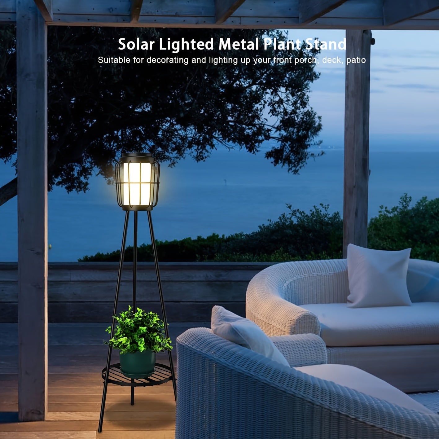 36" Solar-Powered Outdoor Floor Lamp with Metal Plant Stand - Adjustable Brightness, Durable Metal Construction, Ideal for Patio, Deck, Yard, Garden Decor - Space-Themed, Toggle Control, Solar Charging, No Remote Needed, Gard