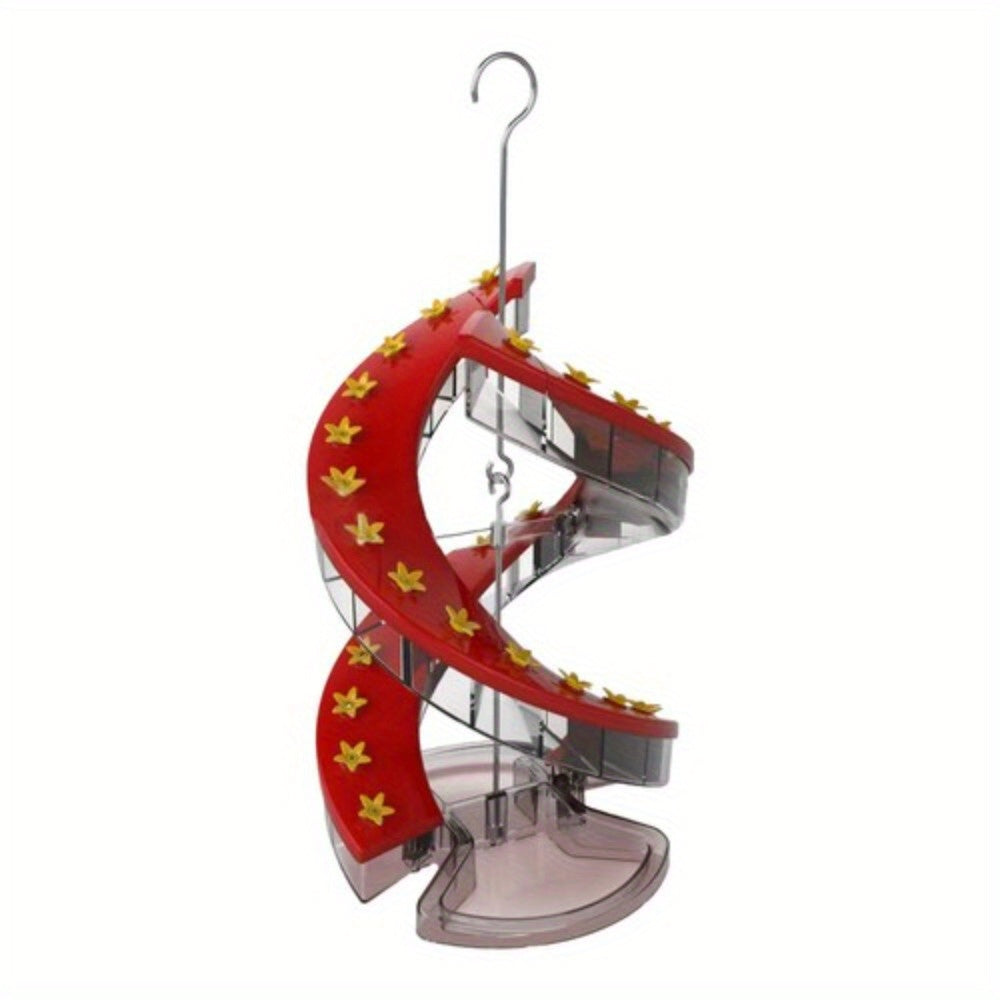 Metal Spiral Ladder Hummingbird Feeder with Red & Golden Flower Design, Multi-Tier Feeding Stations & Easy-Clean Spout - Leak-Proof Hanging Outdoor Bird Feeder for Hummingbirds, No Batteries/Electricity (Durable Metal Constru