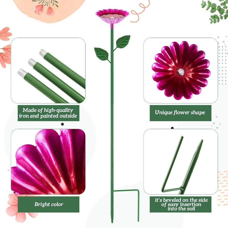 1pc Large 25x2.6 Inch Metal Pollinator Watering Station & Garden Feeder - Heavy-Duty Outdoor Bird Bath Bowl with Rose Red/Pink Flower Design, Attracts Bees, Butterflies, Hummingbirds - Durable Water Source for Plants, Pond Fo