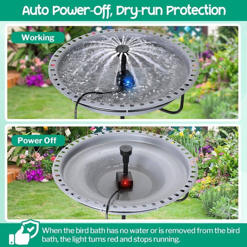 Outdoor/ Bird Bath Fountain Set with 5W Pump - 24-Hour Waterfall & Basin, Auto Shut-Off & Dry Run, Easy Installation for Garden,, Yard Bird Feeding Area, Submersible Water Fountain Pump, Water Pump Fountain, Fountain Pumps Fo