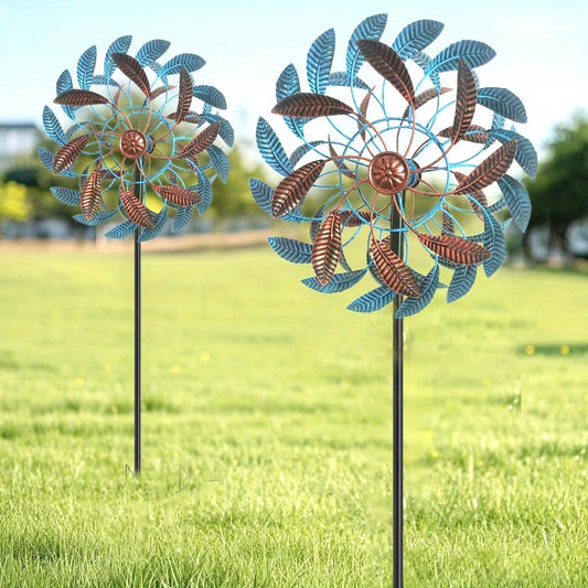 Extra Large Kinetic Wind Spinner - Heavy-Duty Iron Construction, Turquoise  & Brown Garden Decor - 360° Rotating Outdoor Yard Art with Sturdy Metal Stake - Large Pinwheel for Patio, Lawn, Farm - Wind-Powered Motion - Spinnin