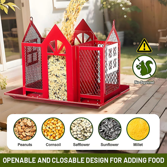 Solar Bird Feeders House for Outside Hanging, Metal Wild Bird Feeder for Outdoors, Large Cardinal Bird Feeder Birdhouses Squirre