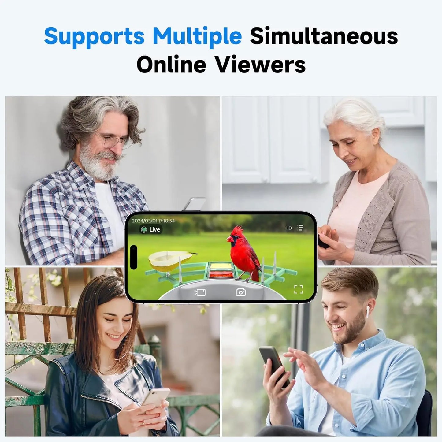 Solar-Powered Smart Bird Feeder with Camera, HD Live View & Instant Alerts, IP66 Weatherproof Design, Ideal Bird Watching Gift