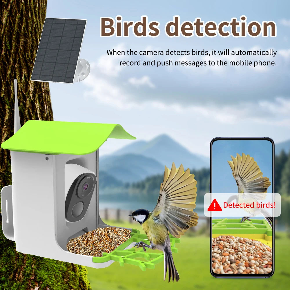 Solar-Powered Smart Bird Feeder with Camera, HD Live View & Instant Alerts, IP66 Weatherproof Design, Ideal Bird Watching Gift