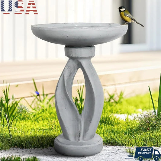21.8 Inch Modern Concrete Bird Bath Elegant Design Durable Weather-Resistant Attracts Birds Enhances Garden Patio Lawn Outdoor