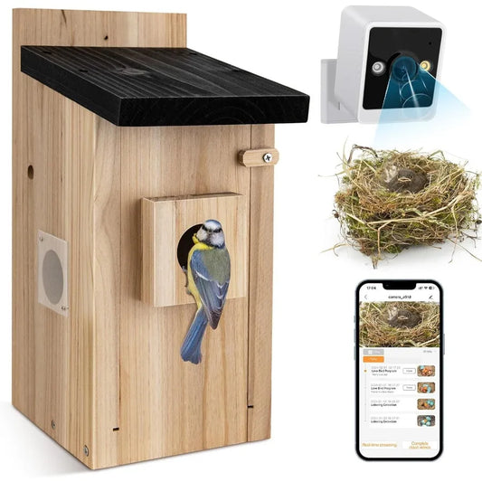 Smart Bird House with Camera 3MP Birdhouse Camera for Outdoors Auto Capture Bird Videos Motion Detection Watch Bird Nesting Hat