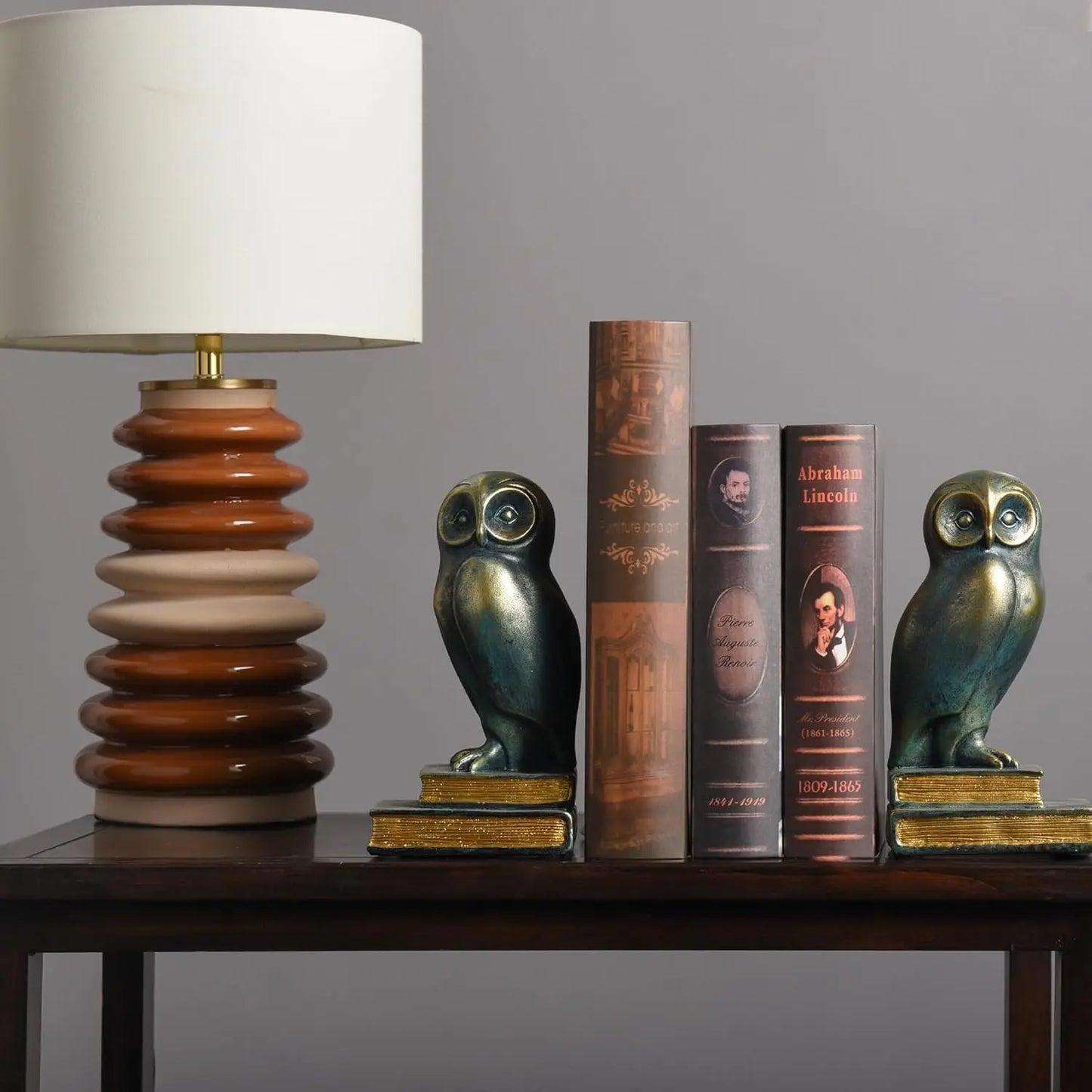 Book Ends for Shelves, Owl Decorative Bookends Bronze Bird Book Stopper Unique Kids Book Holders with Anti-Slip Base Luxurious B