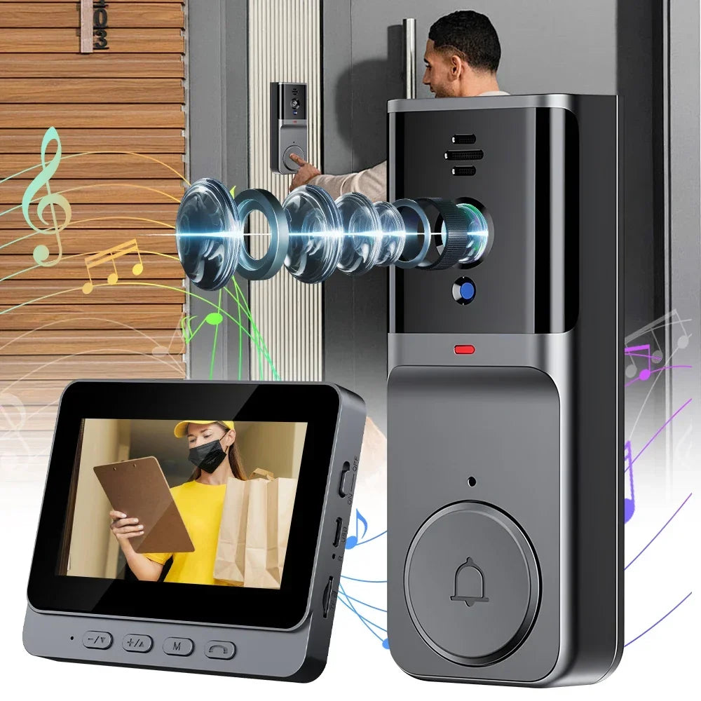 WiFi Wireless Intercom Smart Doorbell 4.3inch IPS Screen Video Security Camera Two-Way Intercom HD Surveillance Camera