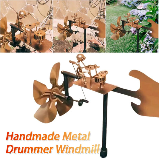 Decorative Wind Power Rock Art Statue Beat The Drums with The Wind Percussionist Music Figurines and Statues for Garden Yard