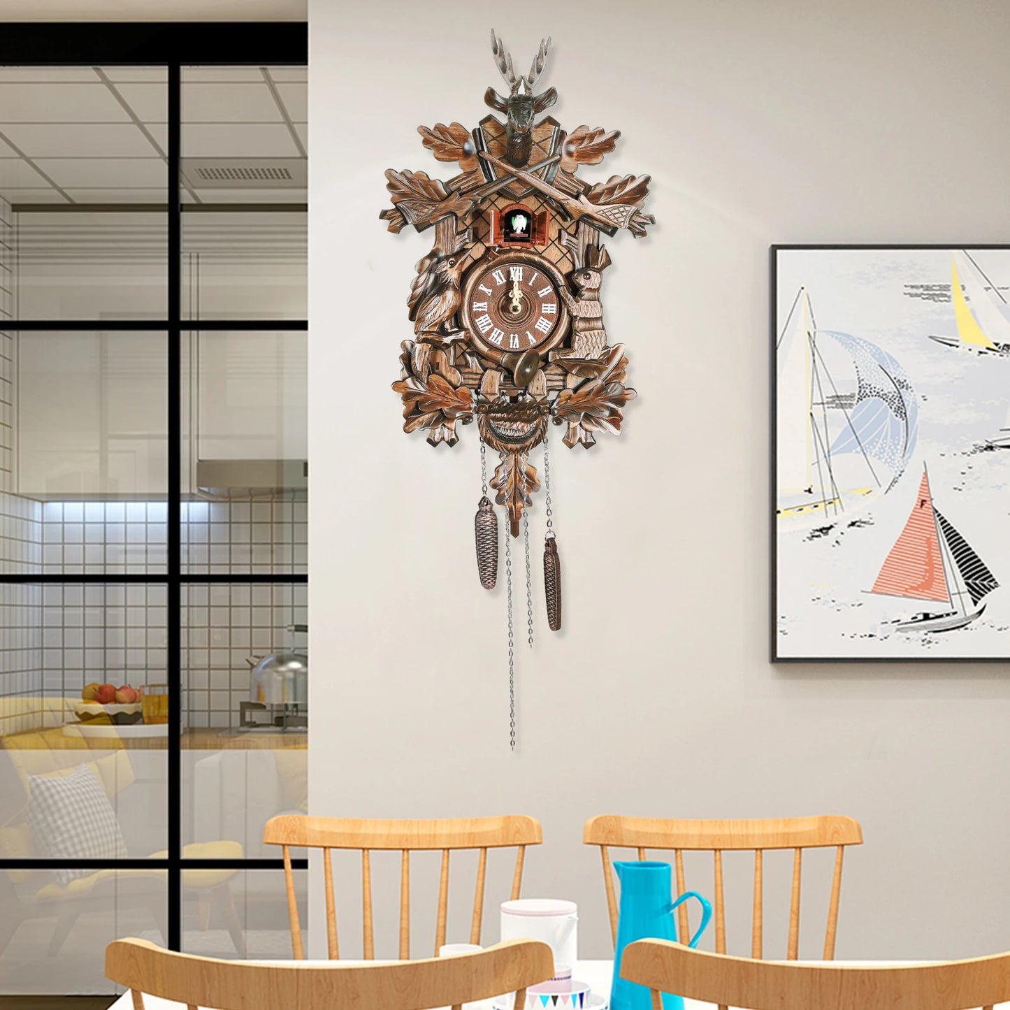 Bird Time Bell Swing Alarm Watch Imitation Wood Style With Easy-to-Read Dials Cuckoo Clock