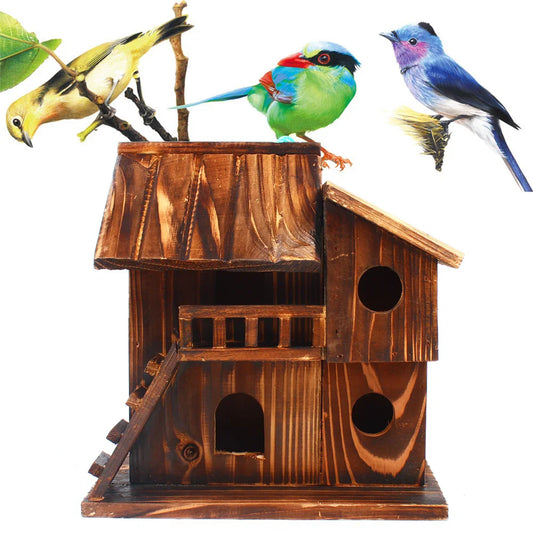 Pet Bird Squirrel Wooden Hanging Cage House Toy Outdoor