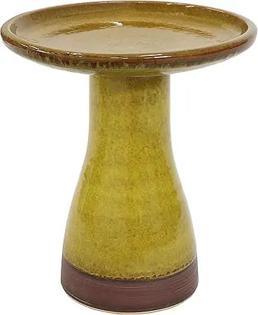 Sunnydaze 21" H Ceramic Bird Bath for Outside - Hand-Painted Outdoor Bird Bath Bowl, UV/Frost-Resistant Finish - Yam - Ribbed Pe