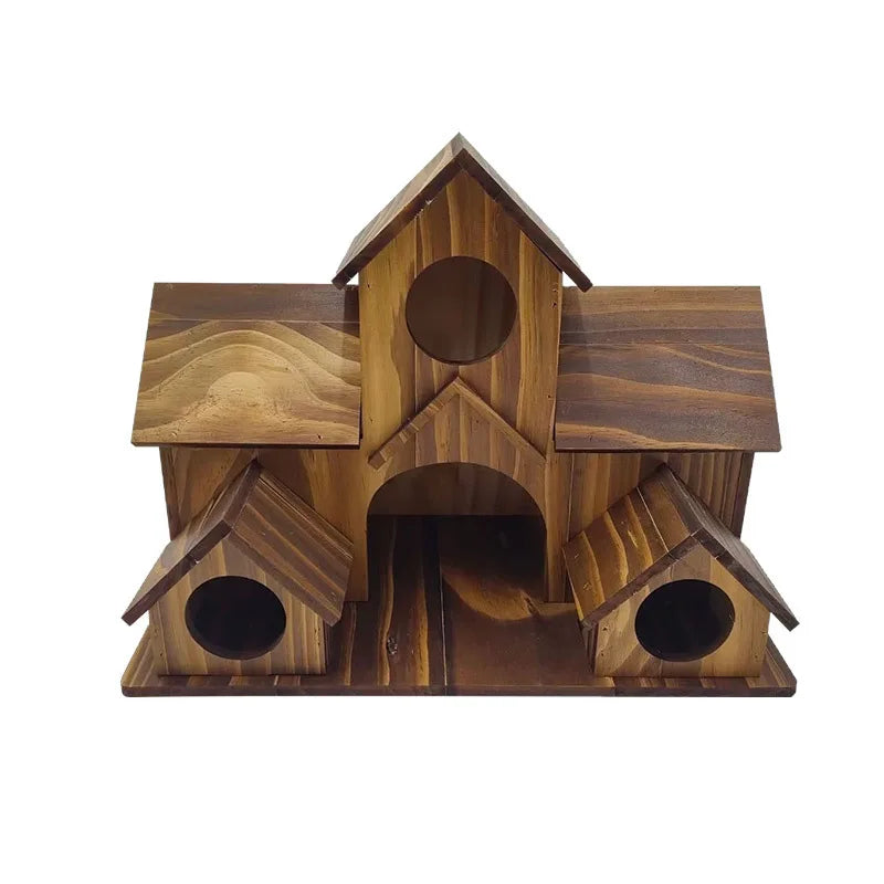 Natural Wooden Bird House Handmade Waterproof Garden Yard Outdoor Hanging Bird Feeder Villa Nest for Wild Birds Decoration