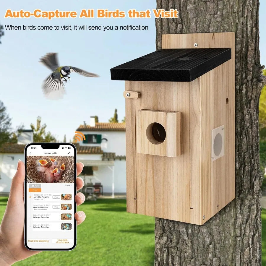 Smart Bird House with Camera 3MP Birdhouse Camera for Outdoors Auto Capture Bird Videos Motion Detection Watch Bird Nesting Hat
