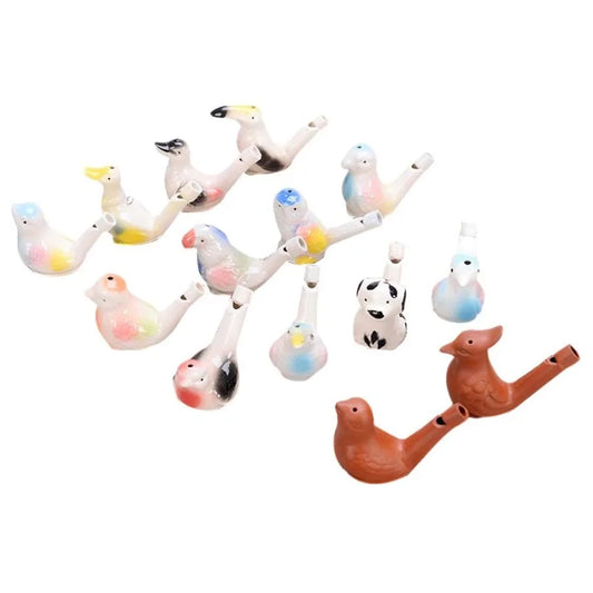 Ceramic Bird Warbler Water Whistles for Bath Toys; Set of 14