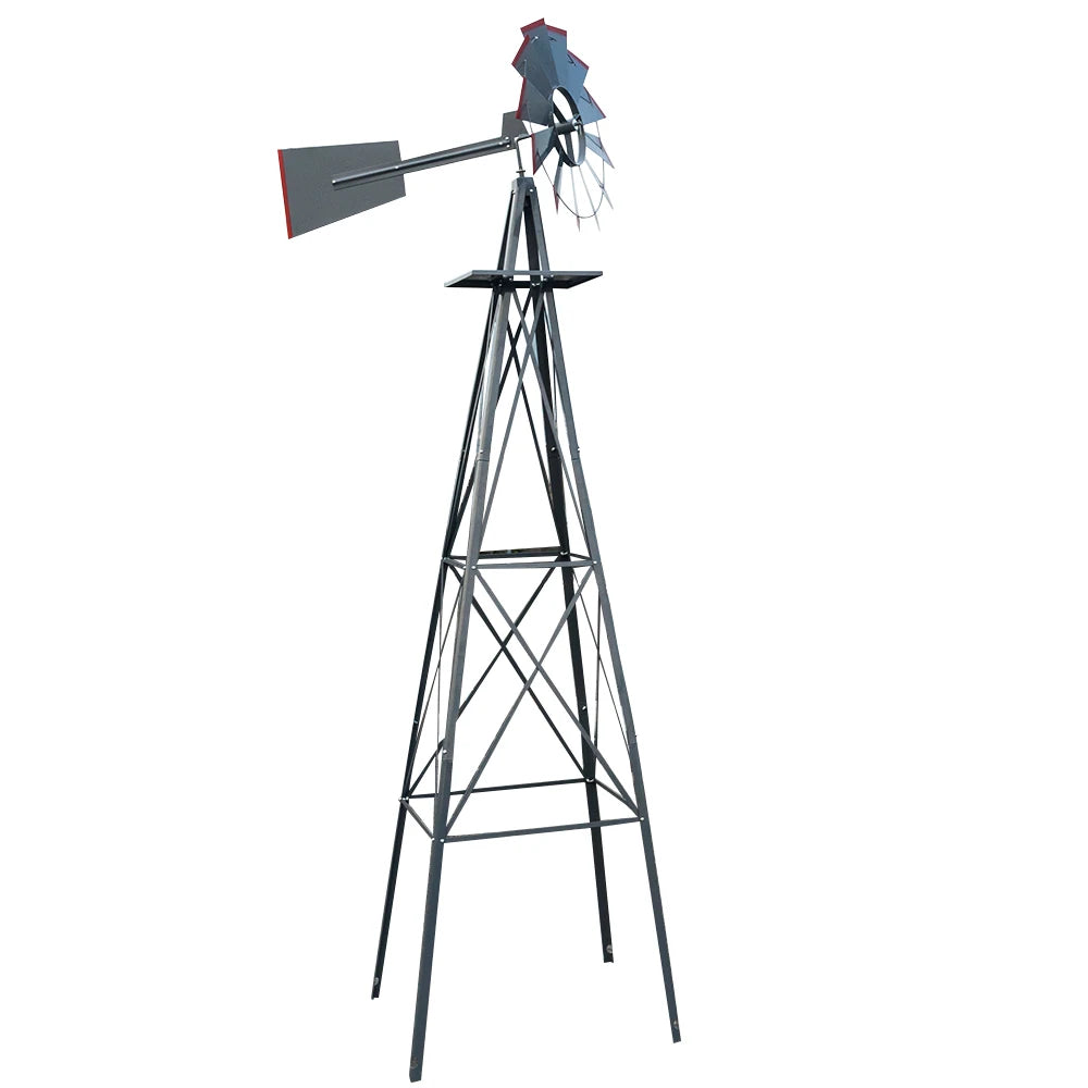 US Stock Decorative Stakes & Wind Spinners 8FT Weather Resistant Yard Garden Windmill Gray & Red