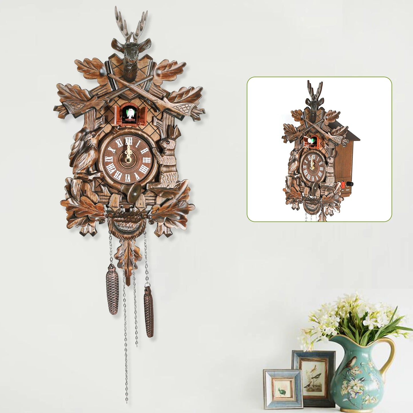 Bird Time Bell Swing Alarm Watch Imitation Wood Style With Easy-to-Read Dials Cuckoo Clock