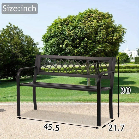 Outdoor Metal Patio Bench Porch Park Bench Cast Iron Sturdy Steel Garden Bench