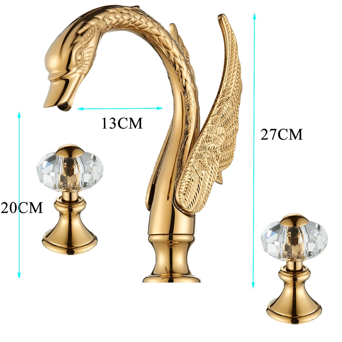 Golden Bathroom Faucet Swan/Bird Shape  Basin Faucet Tap Bathtub Faucet Two Crystal Handles Hot Cold Mixer 3-Piece Set Crane