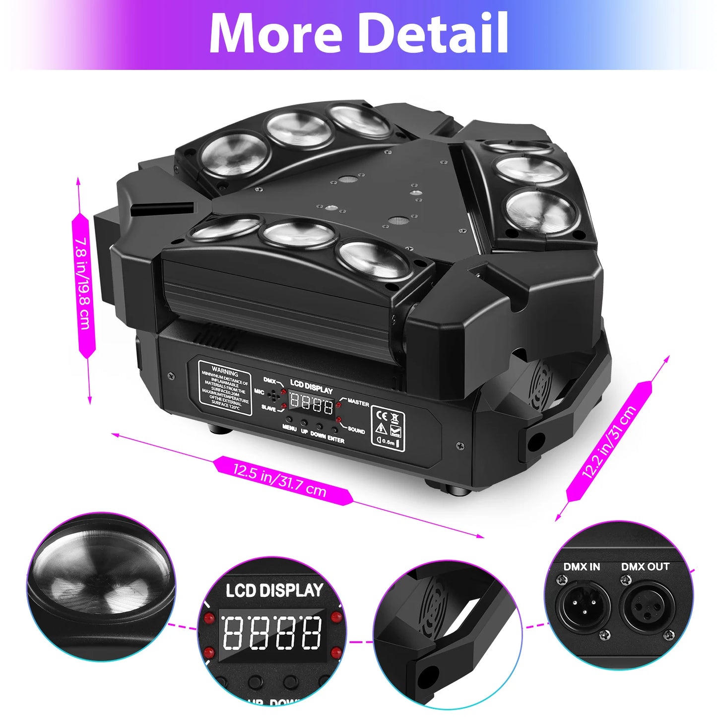 Datewink 9 Head Bird Beam Moving Head Lights RGB LED Strobe Stage Lighting Effect Projector For DJ Disco Christmas Karaoke Party