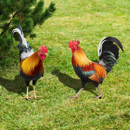 2PCS Chicken Sculpture Weatherproof Chicken Fence Sculpture Garden Decorations Acrylic for Garden Patio Backyard Decoration