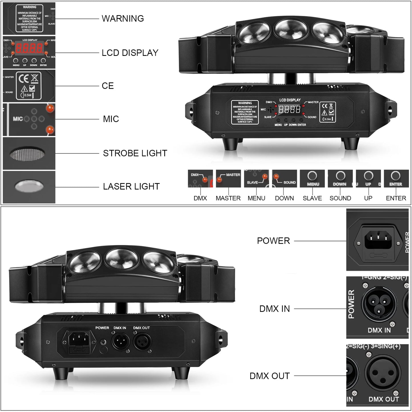 Datewink 9 Head Bird Beam Moving Head Lights RGB LED Strobe Stage Lighting Effect Projector For DJ Disco Christmas Karaoke Party