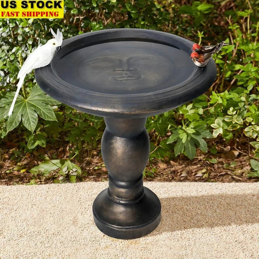 22 Inch Outdoor Fiber Reinforced Concrete Bird Bath Fountain Vintage Pedestal Garden Decor Durable Weather Resistant Lawn Patio