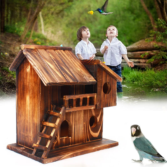 Wood Bird House, Hanging Bird House, Brown Bird House Squirrel House Nesting Box Bird Nature Animals