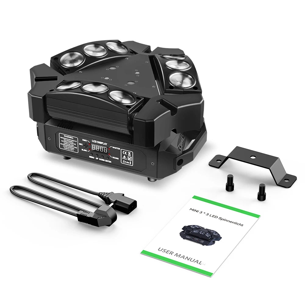 Datewink 9 Head Bird Beam Moving Head Lights RGB LED Strobe Stage Lighting Effect Projector For DJ Disco Christmas Karaoke Party