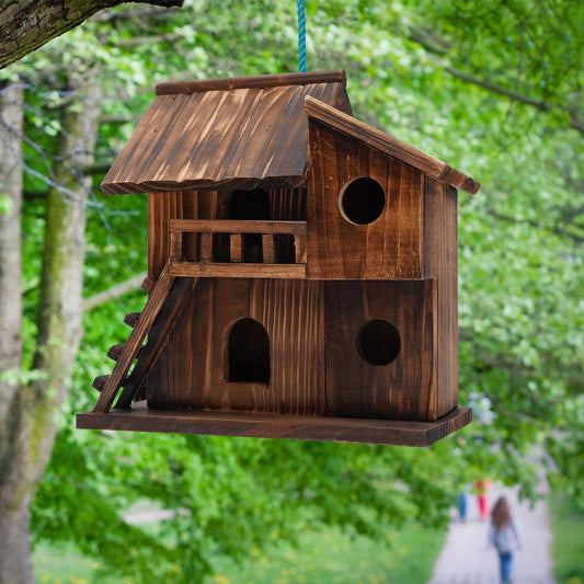 Mini Bird House Hanging Small Decorative Wood Bird Cottage for Garden, Balcony & Outdoor Decoration