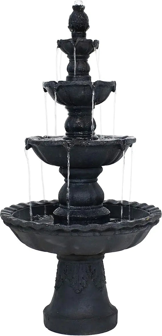 Pineapple 52-Inch 4-Tier Outdoor Water Fountain - Tall Outdoor Fountain for Garden, Patio or Yard - Black
