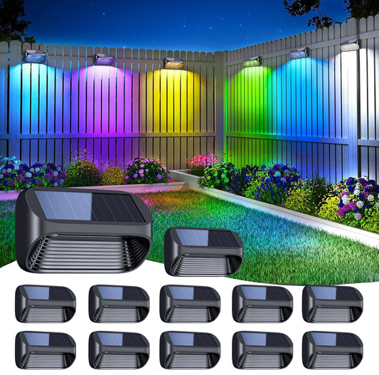 6/12 Pack Fence Lights Solar Powered, Auto On/Off, Solar Deck Lights for Outside Yard Fence Deck Wall Patio Decor