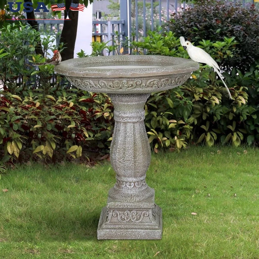 20 Inch Diameter Outdoor Birdbath with Pedestal Modern Garden Decor Durable Concrete Bird Spa and Feeder Backyard Wildlife