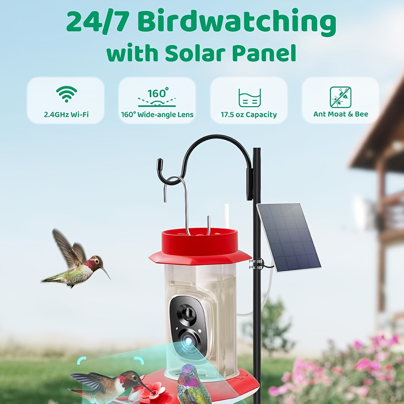 HIXX Smart Hummingbird Feeder with Camera, Hummingbird Feeder Flowers, Outdoor Bird Feeder, Wildlife Observation, Backyard Wildlife, Modern Bird Accessory, Sleek Outdoor Design, Solarpowered Feeder, Durable Plastic, Camera Fe