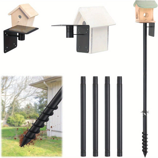 EUIJOIP 60" Heavy-Duty Adjustable Bird Feeder & House Pole - 1.2" Metal Tower with Auger Ground Stake, Mounting Bracket for Birdhouses, Feeders, Mailboxes - Tall Pole for Garden, Yard, Park (Bluebird/Hummingbird Compatible, B