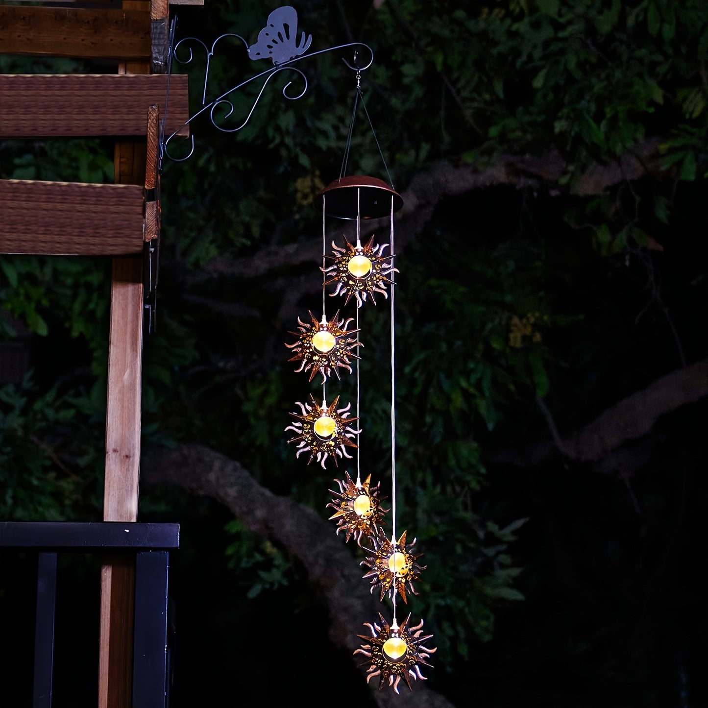 Tryme Solar Wind Chimes for Outside with Sun Solar Hanging Lights Outdoor Windchimes Garden Decor Gardening Gifts for Christmas Day Thanksgiving Day Grandma Neighbors