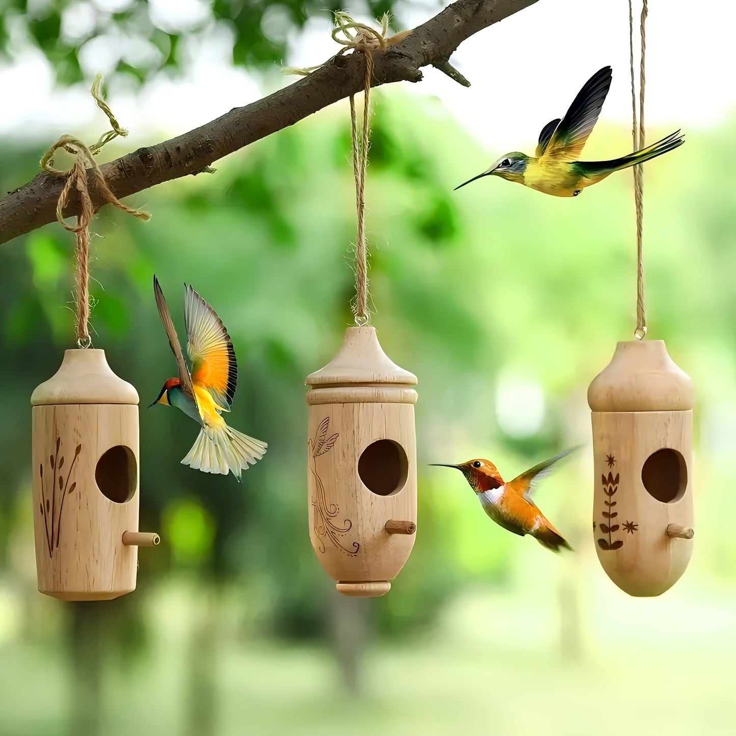 3pcs Natural Wooden Hummingbird House, Outdoor Garden Hummingbird Nest, Bird Feeder - Ideal for Outdoor Hanging, Gardening Gifts Home Decor - Perfect Gift for Bird Lovers