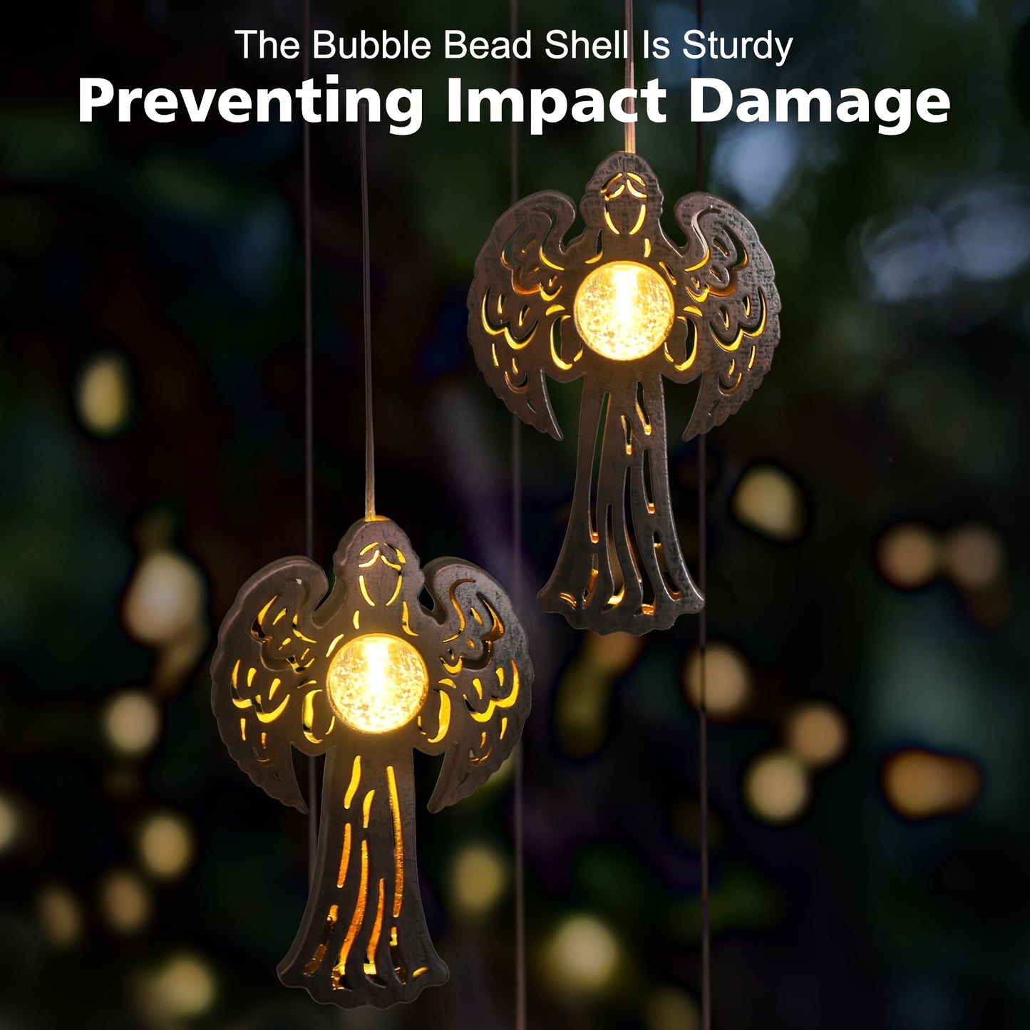 6 LEDs Solar Wind Chime Outdoor Solar Angel Wind Chime Lights for Outside Hanging Lights Warm-White LED Lights Fairy Decor, Gifts for Wife Mother Grandmom Friends Gifts