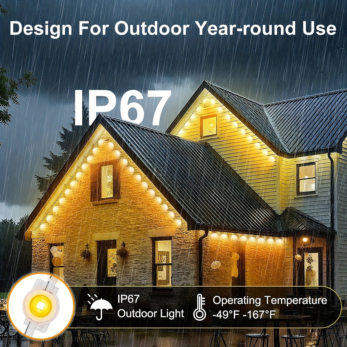 100ft 50LEDS/150ft 75LEDS Permanent Outdoor Lights, for House Roof, Christmas, Holiday, Party, Daily Lighting, IP67 Waterproof, RGB Eaves Lights with Multi Scene Modes for Halloween, APP & 44 KEY Remote, Festive Lights, Dynam