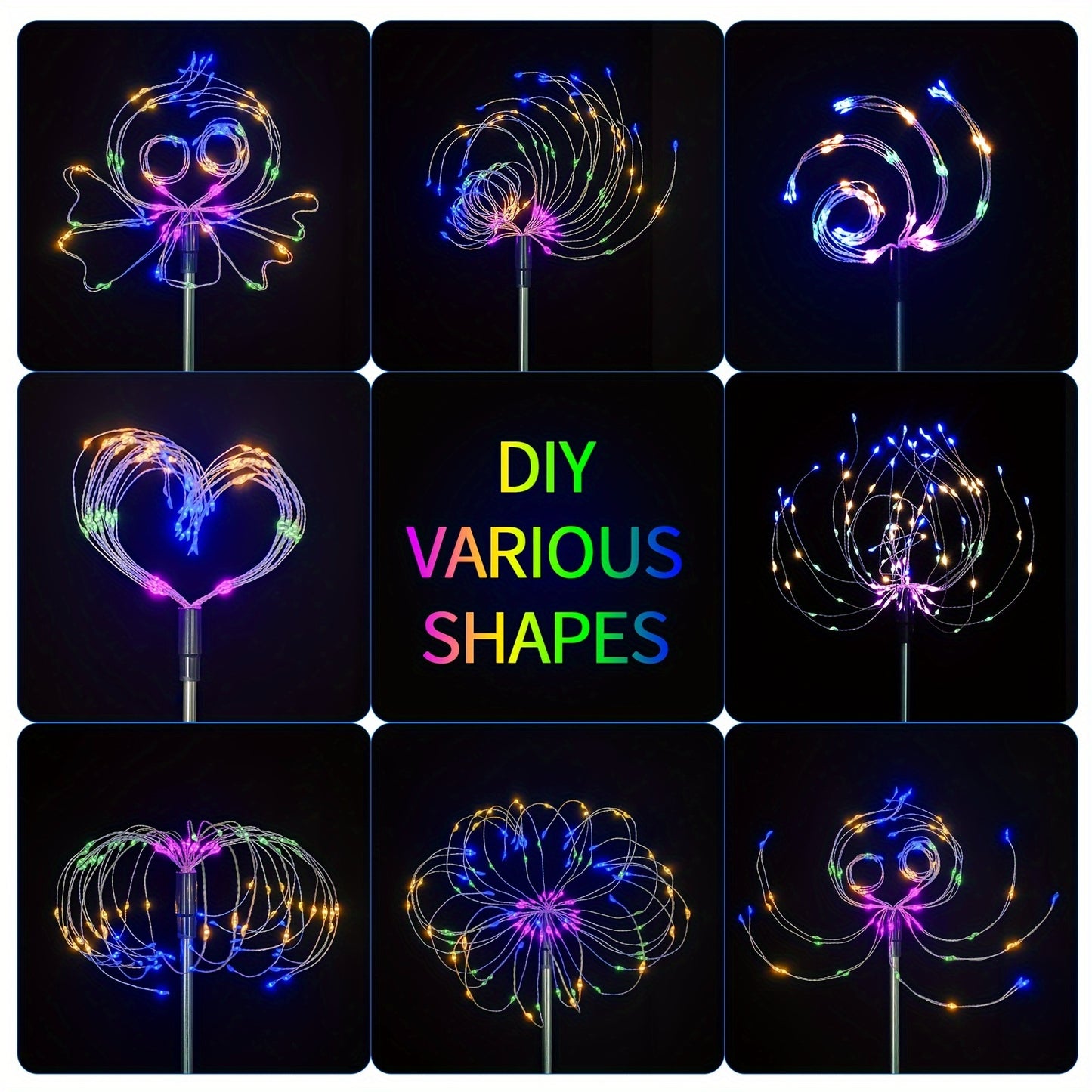 6 Pack Solar Firework Lights, 720 LED Lights USB Charging, 8 Lighting Modes With Remote Control, 4 Brightness DIY Firefly Lamp For Path Christmas Party