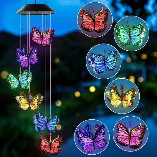 Solar Butterfly Wind Chime, Outdoor Color Changing Solar Wind Chime, Outdoor Waterproof Solar Wind Chime, Solar LED Multicolor Lampshade with 12 Colorful Butterflies, Mother's Day Gift for Mom, for Yard, Garden Patio Porch De