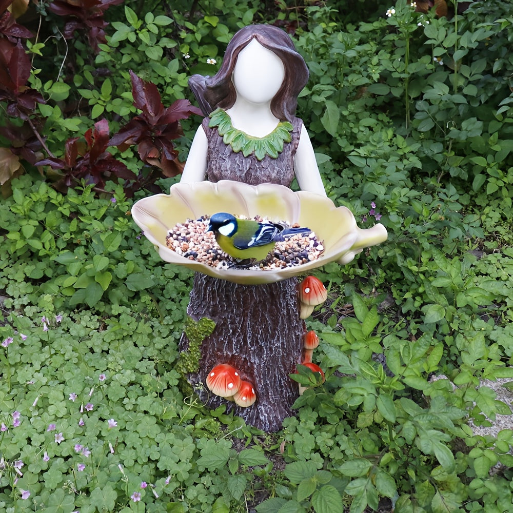 23.6-inch Large Outdoor Garden Bird Drinking Fountain Stand & Base with Fairy Angel Design - Elegant Fairy Holding Bowl, Durable Resin Construction, Attracts Birds with Water or Food, Sturdy Base for Patio/Deck/Lawn Decoratio