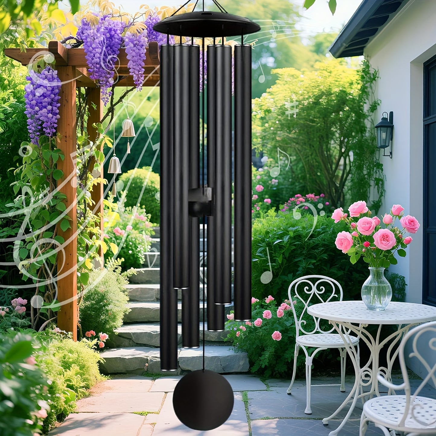 Large 47" Memorial Wind Chimes with 6 Heavy Tubes - Deep Tone Soothing Melodies, Modern Outdoor/Indoor Hanging Decor for Garden, Patio, Porch - Durable Plastic Wind Chime with Spherical Top & Soothing Sound - Sympathy Gift fo