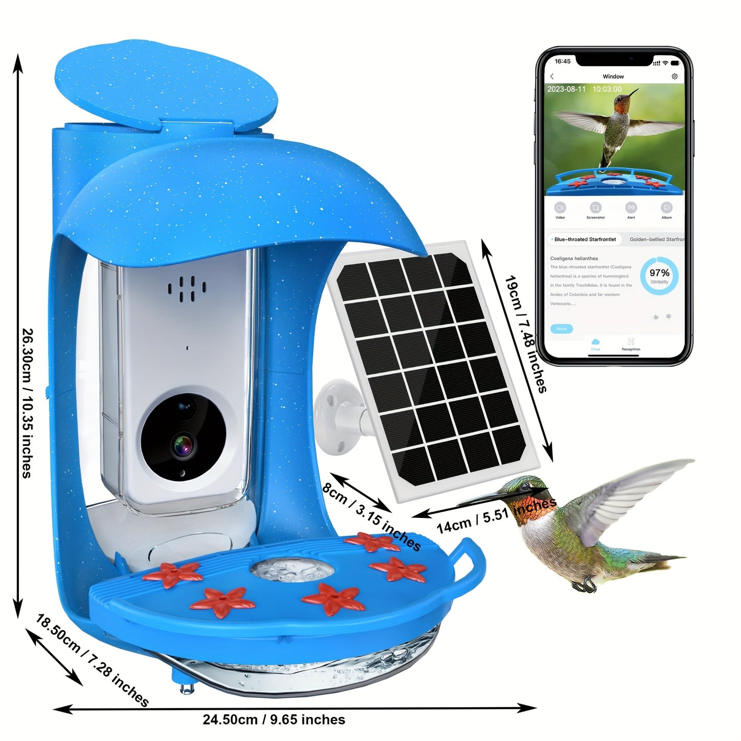 Smart Bird Feeder Camera With Solar Panel & Auto Capture - 1080P HD AI Identify 11, 000+ Species, Night Vision, IP65 Wireless Design, Real-Time Alerts & Motion Detection For Hummingbird Watching